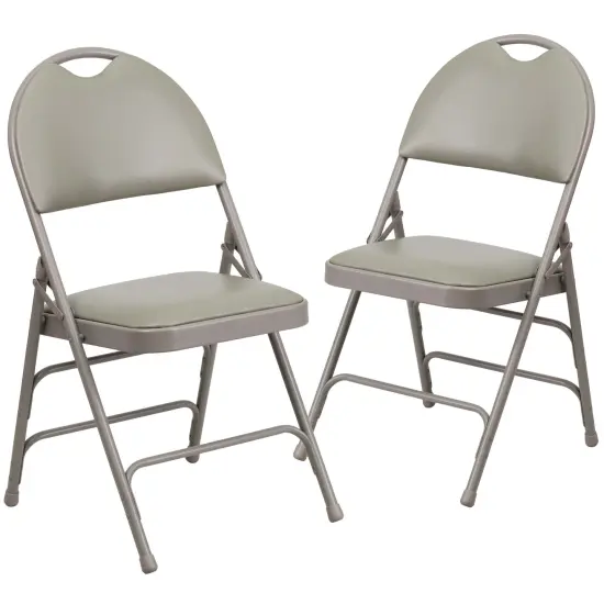 Emma and Oliver 2 Pack Home & Office Easy-Carry Party Events Padded Folding Chair GrayVinyl/GrayFrame {1}
