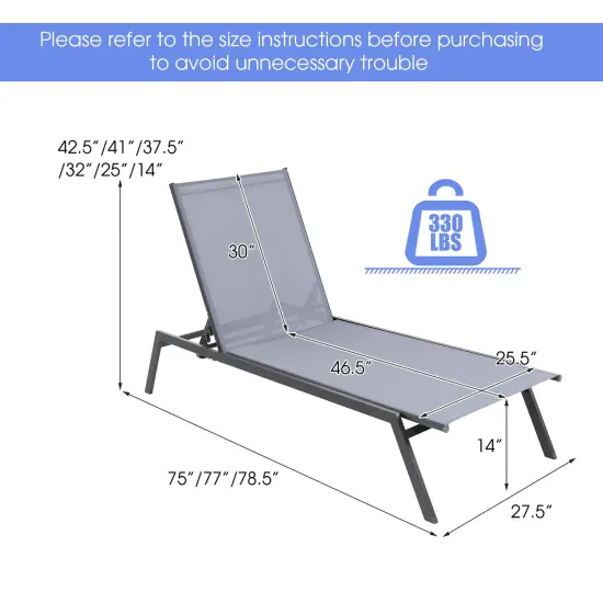 Costway Patio Lounge Chair Chaise Recliner 6-Position Adjustable Back Garden Poolside {3}