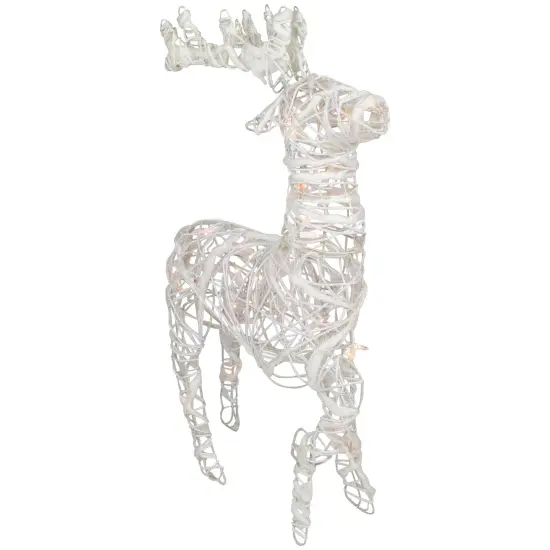 Northlight Glittered Rattan Reindeer Outdoor Christmas Decoration - 30" - White - Clear Lights {4}