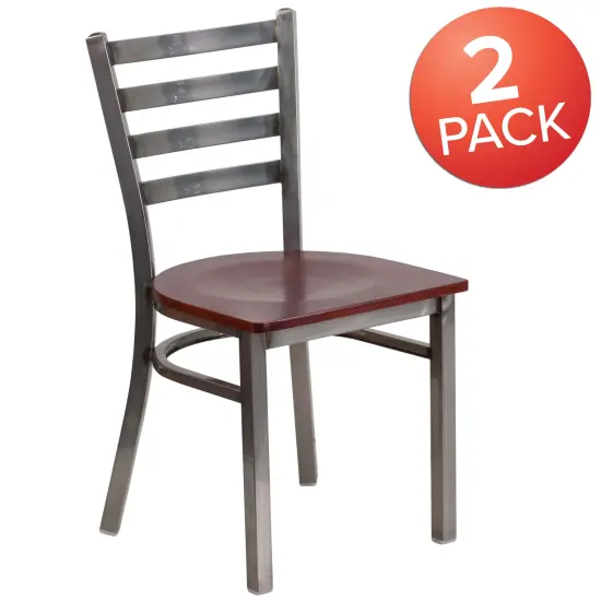 Emma and Oliver 2 Pack Clear Coated Ladder Back Metal Restaurant Chair Mahogany/ClearCoated {5}