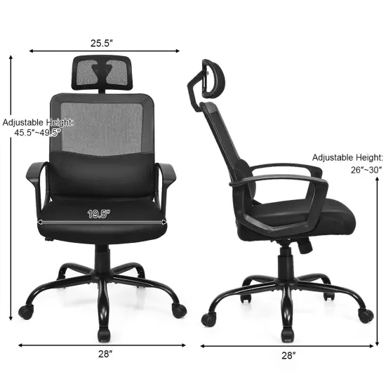 Costway Mesh Office Chair High Back Ergonomic Swivel Chair w/ Lumbar Support & Headrest {3}