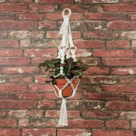 Solid Oak Macrame Plant Hanger Kit-4 Rings {4}