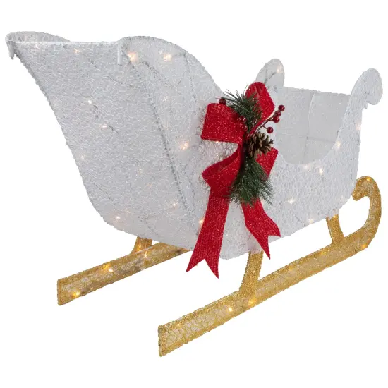 Northlight 30.25" LED Lighted Glittery White Sleigh Outdoor Christmas Decoration Gold {7}