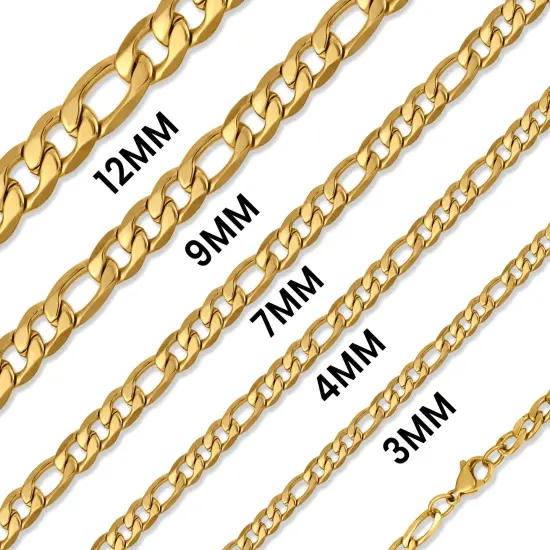 Stainless Steel 18K Gold PVD Coated Figaro Chain Necklace {1}