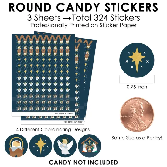 Big Dot of Happiness Holy Nativity - Manger Scene Religious Christmas Small Round Candy Stickers - Party Favor Labels - 324 Count {4}