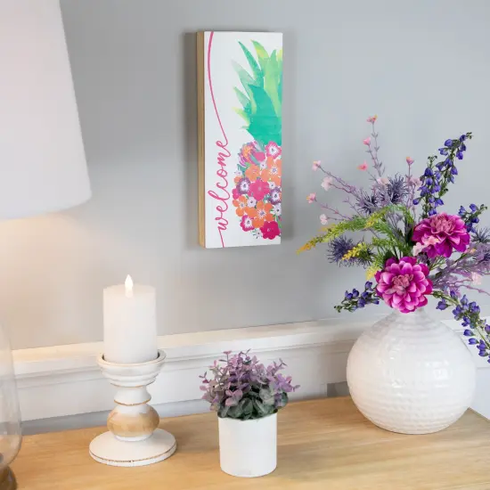 Northlight Floral Pineapple Welcome Wooden Wall Sign - 13" White {3}