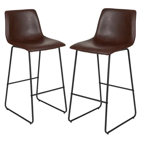 Merrick Lane 30 inch Faux Bar Height Bucket Seat Stools, Set of 2 Gray {6}