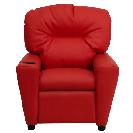 Emma and Oliver Contemporary Kids Recliner with Cup Holder Red Vinyl {2}