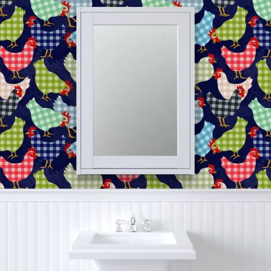 Pre-Pasted Wallpaper 2FT Wide Dark Blue Whimsical Animals Barnyard Multicolor Custom Pre-pasted Wallpaper by Spoonflower {6}