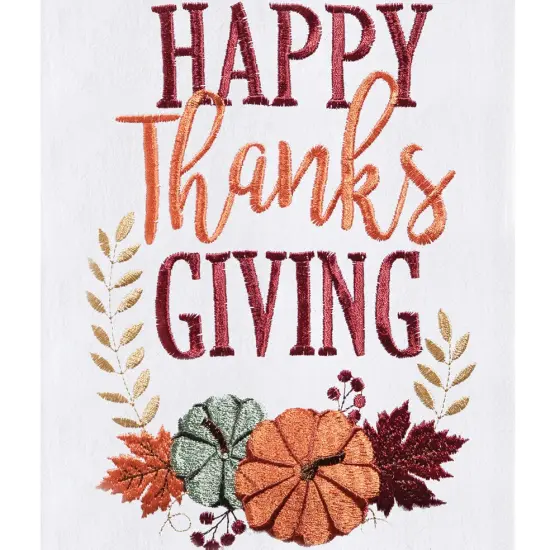 "Happy Thanksgiving" Pumpkin Harvest Thanksgiving Machine Washable Cotton Flour Sack Dishtowel {5}