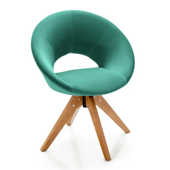 360 Degree Swivel Modern Velvet Upholstered Armchair with 4 Beech Wooden Legs Green {1}