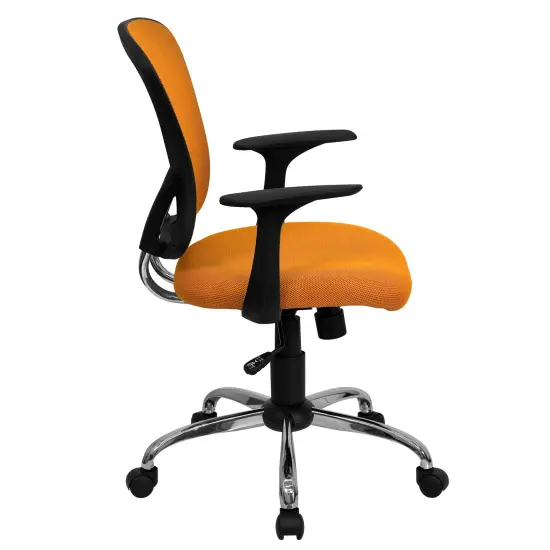 Emma and Oliver Mid-Back Mesh Swivel Task Office Chair with Chrome Base and Arms Orange {5}