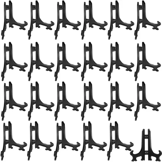 24 Pieces Plastic Easel Plate Display Stands Holders Picture Easel at Weddings, Home Decoration (Black, 3 Inch) {2}