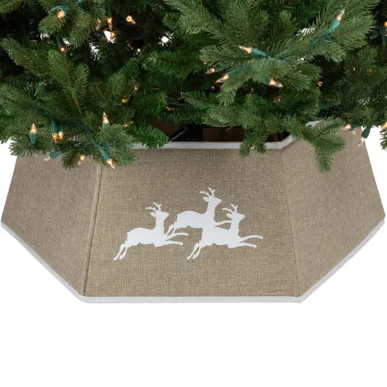 Northlight 26" Beige Burlap with Reindeer Hexagonal Christmas Tree Collar {7}