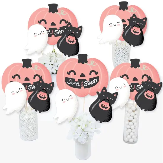 Big Dot of Happiness Pastel Halloween - Pink Pumpkin Party Centerpiece Sticks - Table Toppers - Set of 15 {3}
