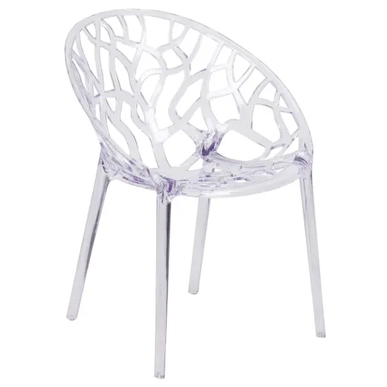 Emma and Oliver Transparent Oval Shaped Stacking Side Chair with Artistic Pattern Design Clear {1}