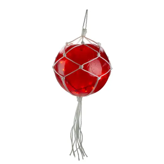 Barcana Lighted Macrame-Style Sphere Christmas Decoration - 14.25" - Red - Warm White - White Wire {1}