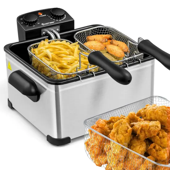 Costway Electric Deep Fryer 5.3 QT/21-Cup Stainless Steel 1700W with Triple Basket {1}