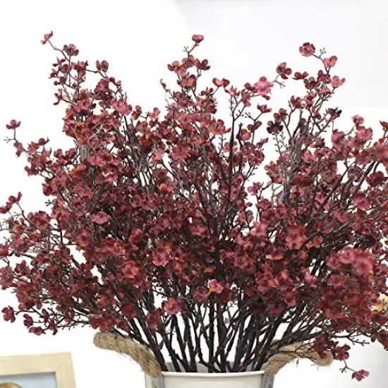 JAKY-Global Babys Breath Silk Artificial Flowers Burgundy 6 Bundle Fall Stems Fake Plants Decor Wedding Party Decoration Bouquets Real Touch DIY Home Garden (Autumn Red-6pcs) {5}