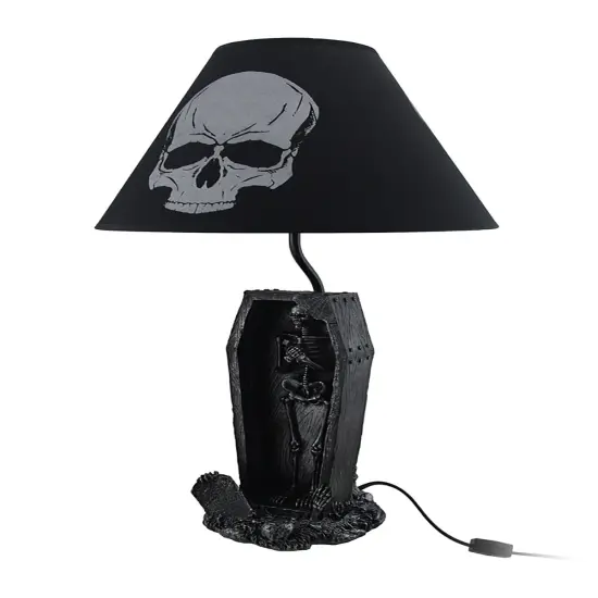 The Gloaming Skeleton in a Coffin Table Lamp and Fabric Skull Shade {3}