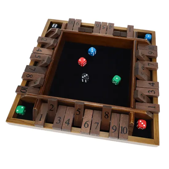 Pacific Shore Games 4 Player Shut the Box Dice Board Game with Walnut Stained Wood - 12 in. {1}