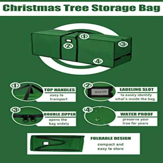 Christmas Tree Storage Bag, Waterproof Christmas Tree Storage, Fits Up to 7.5 ft Tall Artificial Disassembled Trees, Extra Large Heavy Duty Storage Container with Handles&nbsp;(Green, 47"x15"x20) {4}