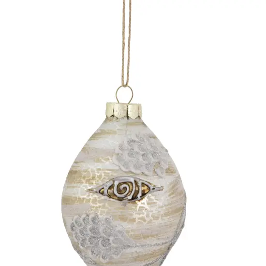Northlight 5" Birch Wood and Glitter Pine Cones Glass Finial Christmas Ornament White {5}