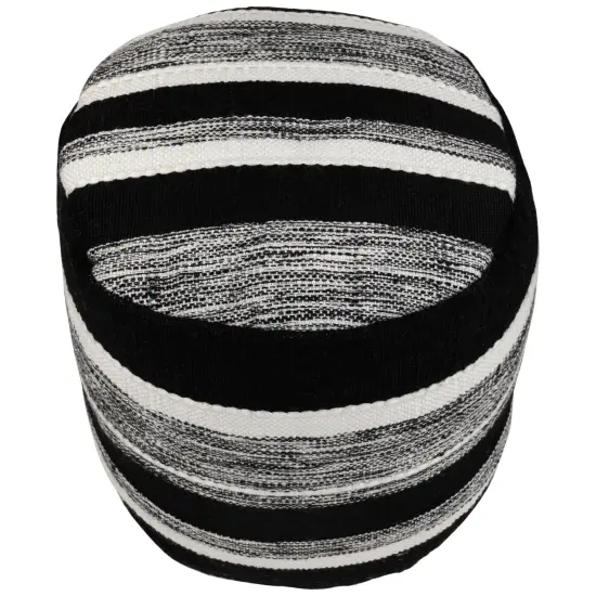 Northlight 18" Black and White Striped Outdoor Woven Pouf Ottoman {4}