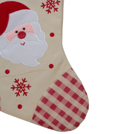 Northlight 16.5" Red and Ivory Embroidered Santa Claus Christmas Stocking with Gingham Cuff {4}