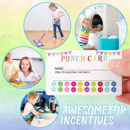 120 Pieces Reward Punch Cards Behavior Incentive Awards for Kids Students Teachers Home Classroom School Business Loyalty Card Positive Reinforcement Tool - 2" x 3.5" {3}