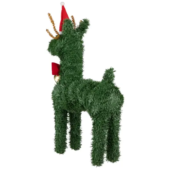 Northlight Reindeer with Santa Hat, Bell and Bow Artificial Pine Christmas Decoration - 16" Green {6}