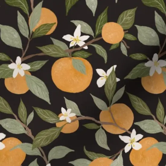 Various Fabrics by the Yard or Fat Quarter Oranges Citrus Fruit Botanical Leaves Dark Background Custom Printed Fabric by Spoonflower {7}