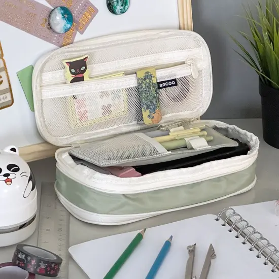 Wrapables Large Capacity Pencil Case, Expandable Pencil Pouch for Stationery Tools Pistachio Green {4}