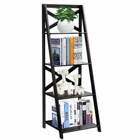 Costway 4-Tier Ladder Shelf Bookshelf Bookcase Storage Display Leaning Home Office Decor {1}
