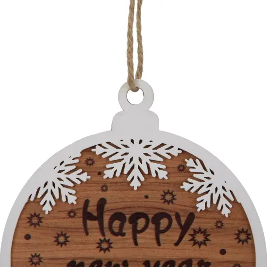 Northlight Wooden Snowflake "Happy New Year"Christmas Ornament Disc - 7" - White and Brown {4}