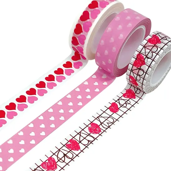 Wrapables Masking Tape Washi Tapes Valentine Hearts Washi Tape Set of 3 Set 3 {1}