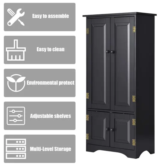 Accent Floor Storage Cabinet with Adjustable Shelves Antique 2-Door-Black {6}