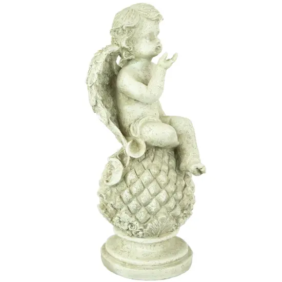 Northlight 18" Cherub Angel Sitting on Finial Outdoor Garden Statue Gray {4}