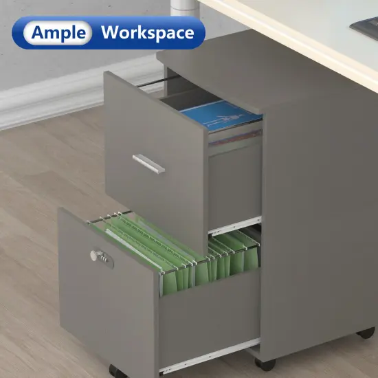 Small Rolling File Cabinet with two drawers with lock White Gray {6}