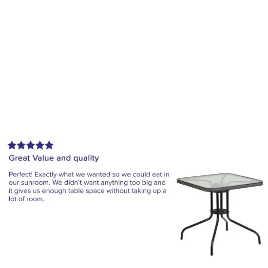 Emma and Oliver 28" Square Tempered Glass Metal Table with Rattan Edging Clear/Gray Rattan {4}