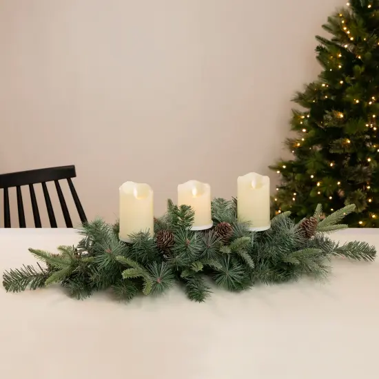 Northlight 32" Artificial Mixed Pine and Pine Cones Christmas Candle Holder Centerpiece Green {4}