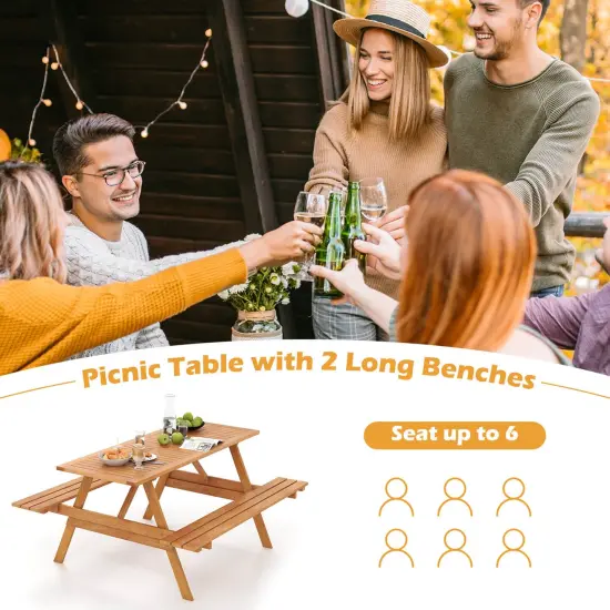 Costway 6 Person Picnic Table Set with Patio Table 2 Built-in Benches 2" Umbrella Hole {5}