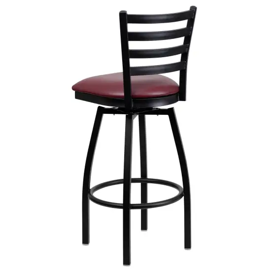 Emma and Oliver 2 Pack Ladder Back Swivel Metal Barstool BurgVYL/BlackMetal {3}