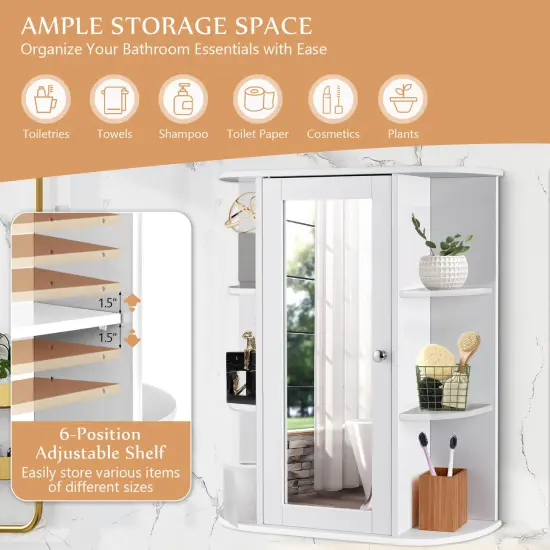 Bathroom Single Door Shelves Wall Mount Cabinet with Mirror White {5}