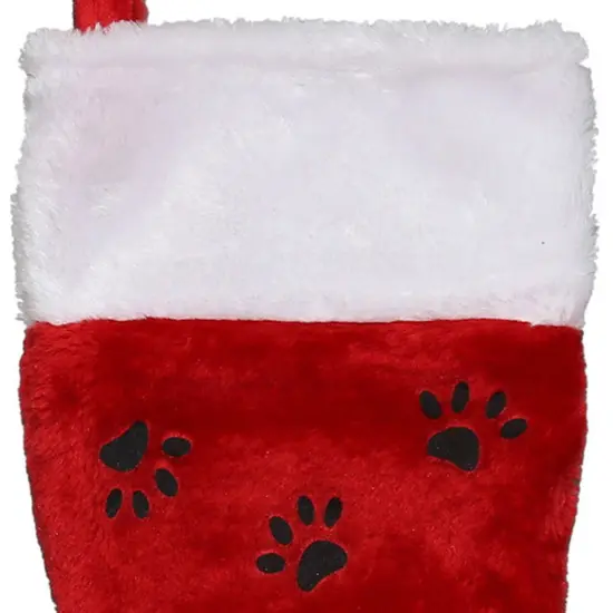 Northlight Traditional Christmas Stocking with Black Paw Prints- 14"- Red and White {4}