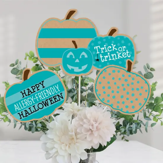 Big Dot of Happiness Teal Pumpkin - Halloween Allergy Friendly Trick or Trinket Centerpiece Sticks - Table Toppers - Set of 15 {1}