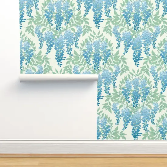 Peel & Stick Wallpaper 2FT Wide Art Deco Floral Botanical Wisteria Cottagecore Garden Vine Leaves Vintage Flowers Hand Drawn Custom Removable Wallpaper by Spoonflower {2}