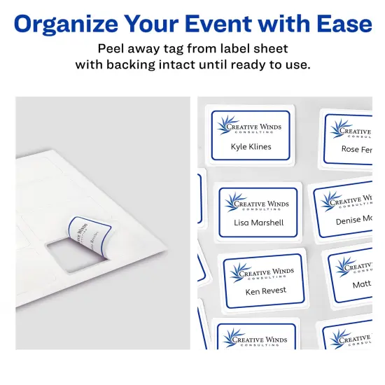 Avery Flexible Printable Name Tags, 2-1/3" x 3-3/8", White with Blue Border, 400 Removable Name Badges (05895) {3}