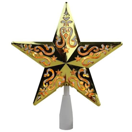 Northlight 8.5" Lighted Gold and White Star Cut-Out Design Christmas Tree Topper - Clear Lights {1}