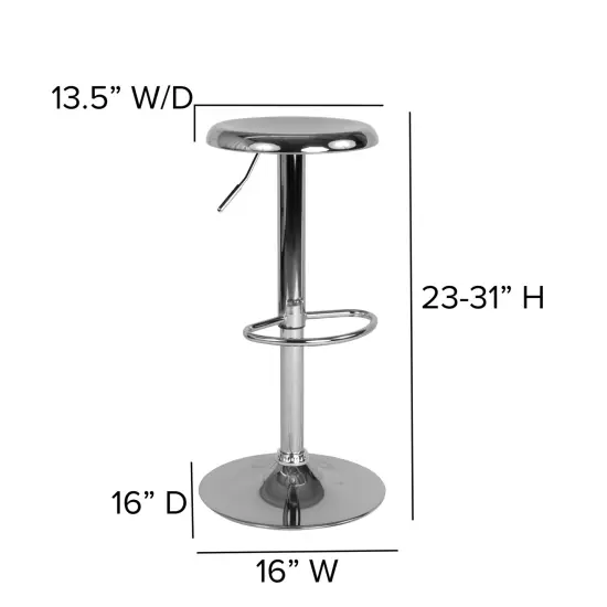 Merrick Lane Audrey Retro Style Height Adjustable Barstool with Footrest Chrome {5}